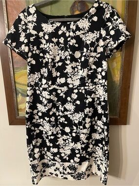Talbots Black and White Floral Shift Dress